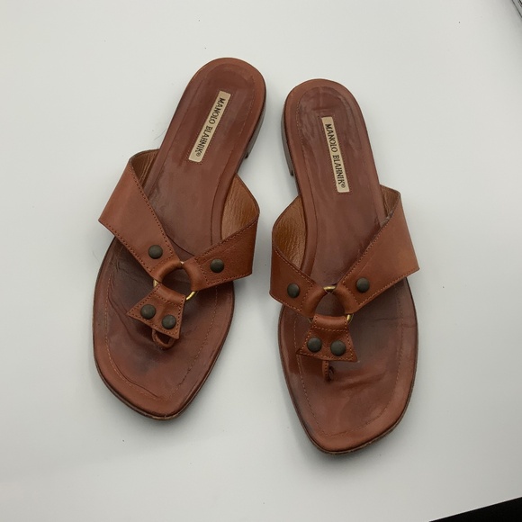 MANOLO BLAHNIK LEATHER SANDALS - Picture 1 of 4